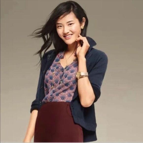 Cabi Blouse XS Top Fan Button Down Red Blue Tank Sleeveless 3620 Sheer Collar - Picture 3 of 11